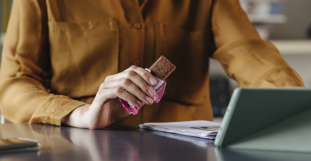 Person with a snack bar