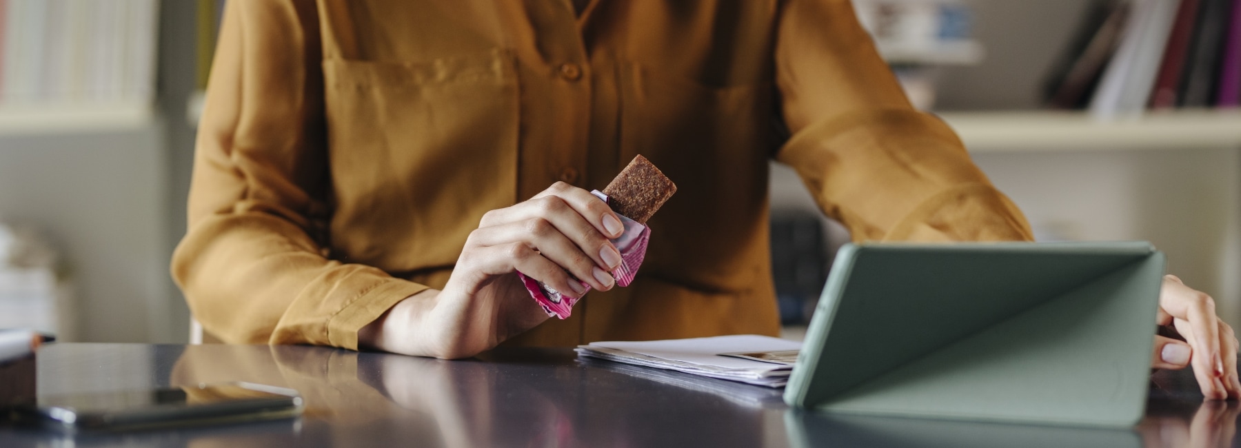 Person with a snack bar