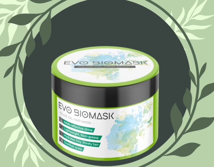 A white pearlescent biobased label on a hair-mask jar