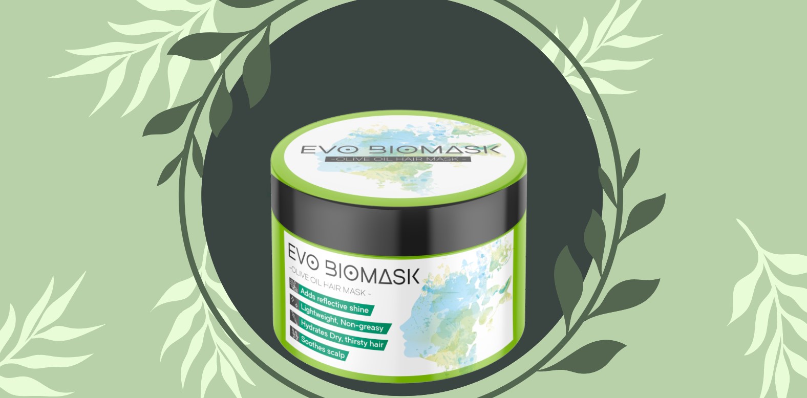 A white pearlescent biobased label on a hair-mask jar