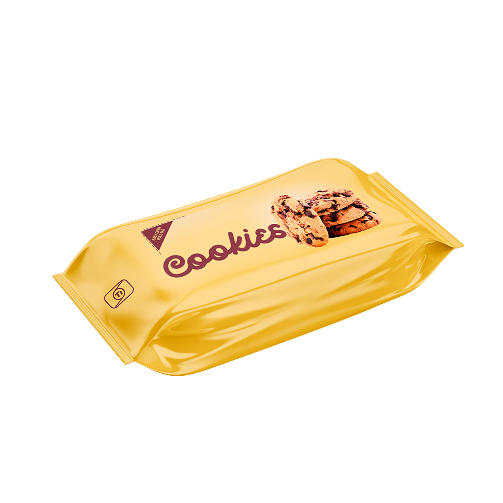 Chocolate chip cookies wrapped in Ti's flexible packaging film.