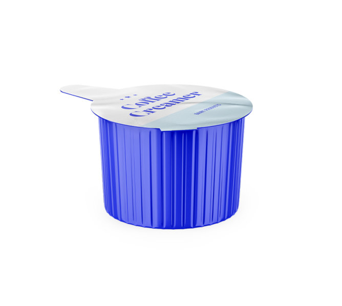 Individual coffee creamer cup.