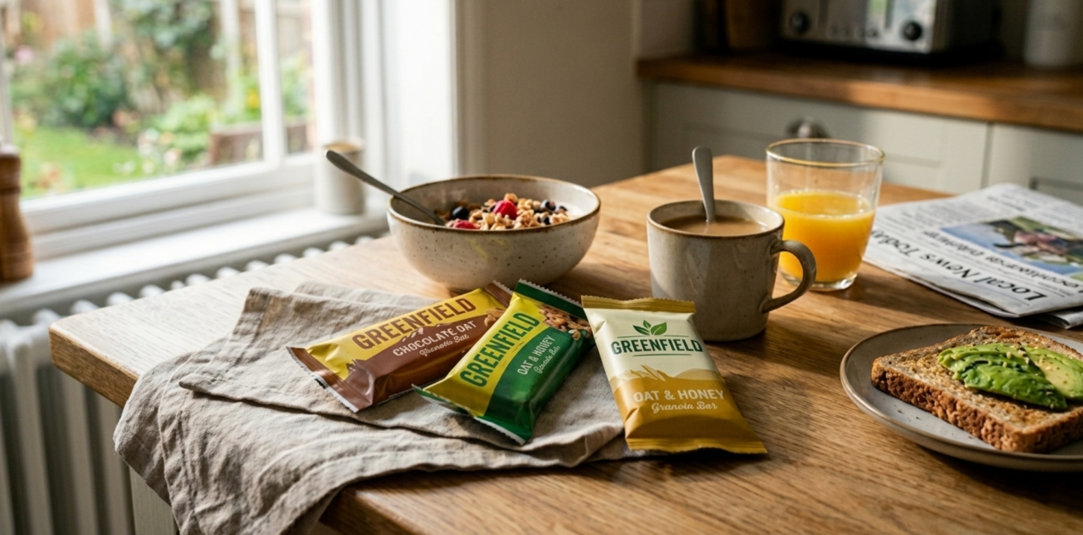 Bakery and granola bars in matte finish cold seal flexible packaging with premium branding and heat-sensitive sealing protection