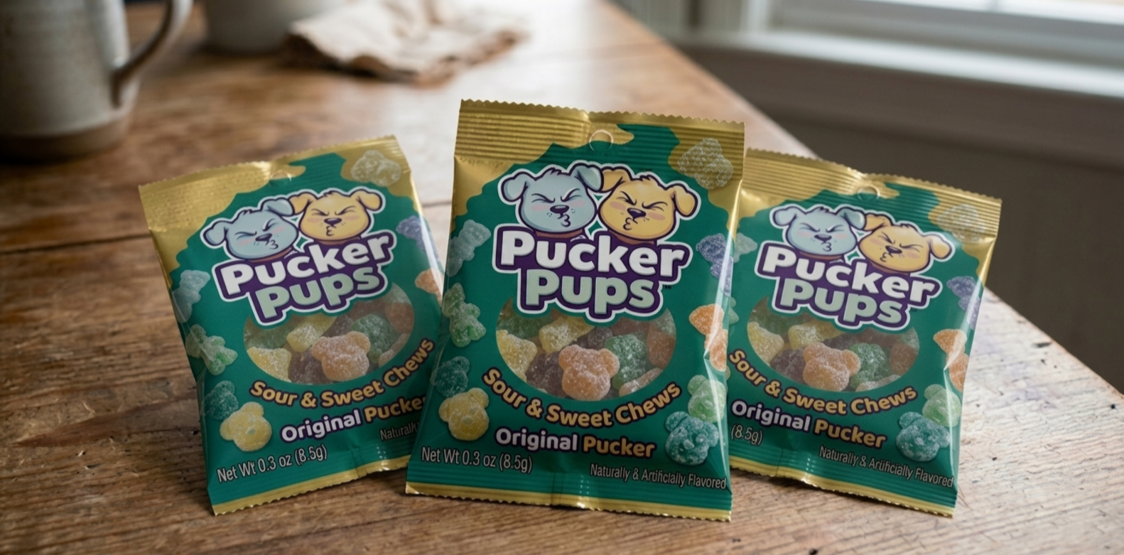 Clear high barrier flexible packaging for chewy candy with visible colorful sweets inside a transparent pillow pouch